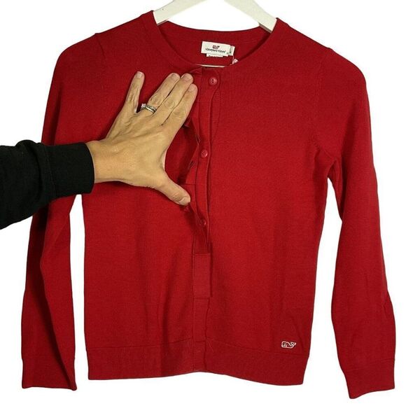 NWT Vineyard Vines Ruffle Front Cardigan Red Girls Large (14), 100% Cotton - Picture 4 of 11